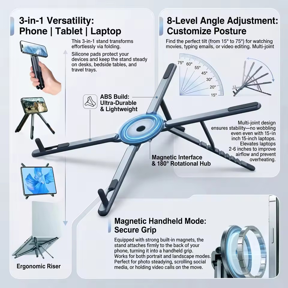 Selfie Stick Tripod - Przenośny magnetyczny uchwyt na telefon i