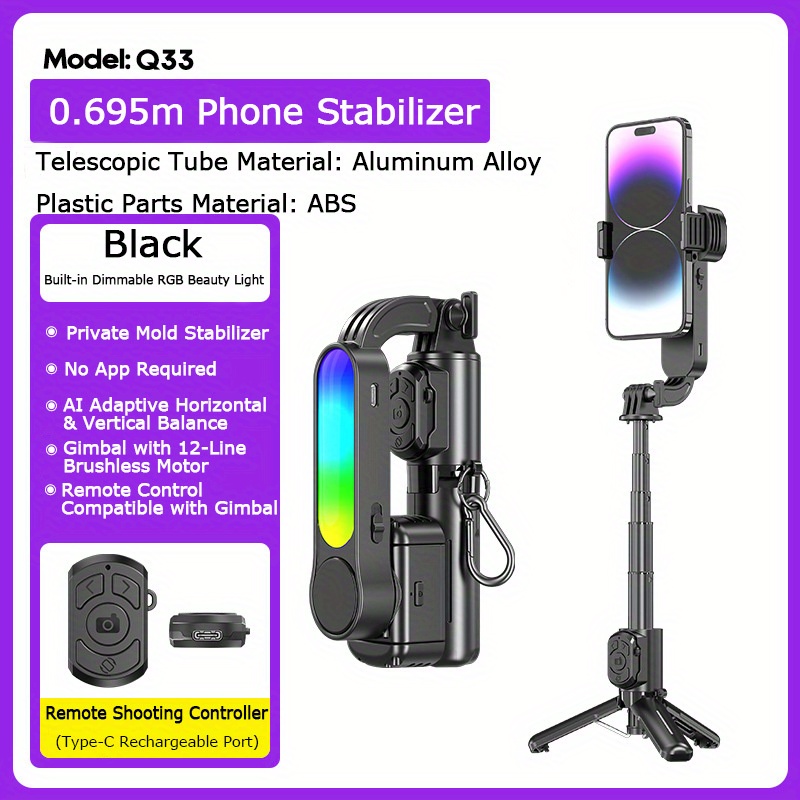 Selfie Stick Tripod - Q33 Inteligentny stabilizator do telefonu, kijek